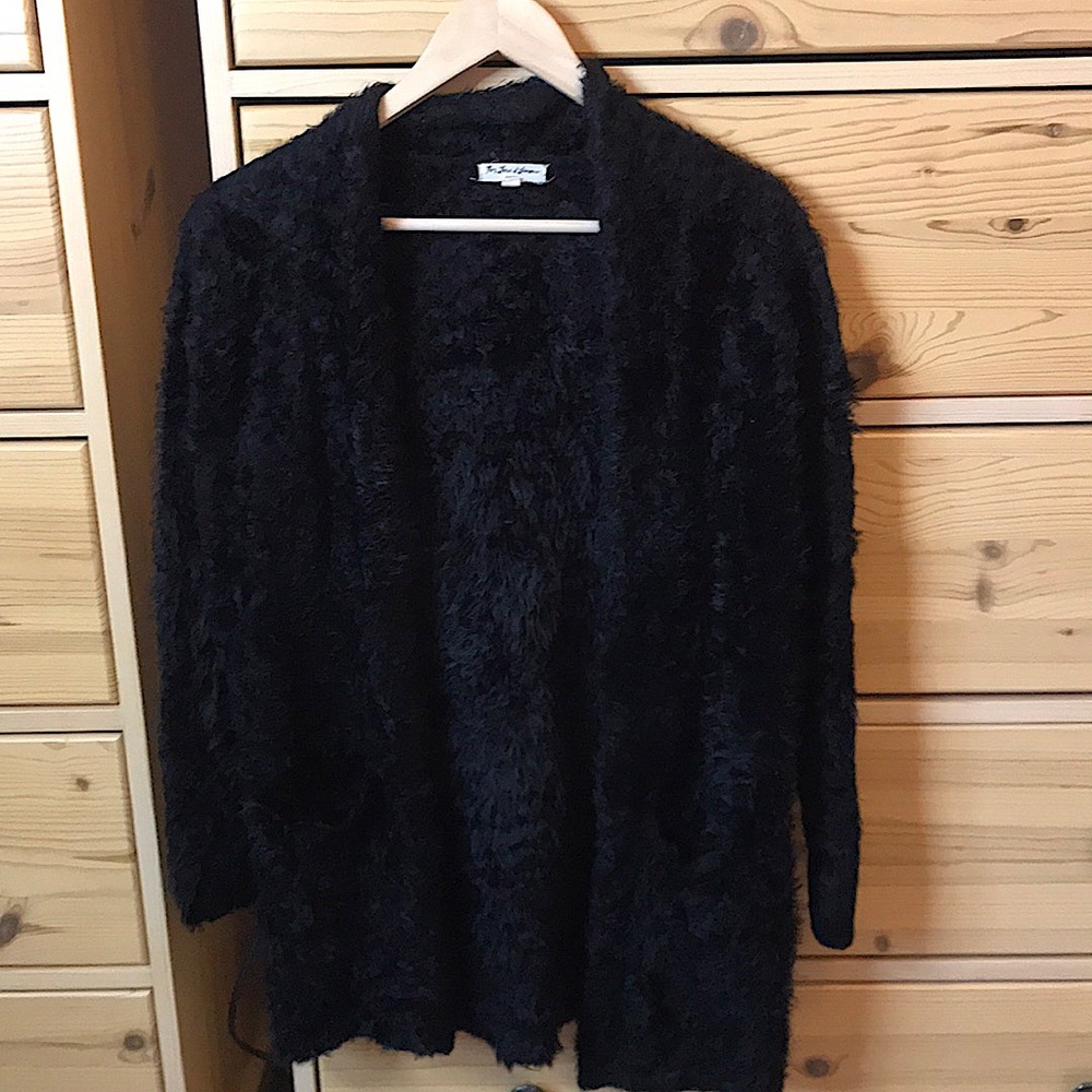 For Love and Lemons Knitz Black Eyelash Fuzzy Cardigan Size Small